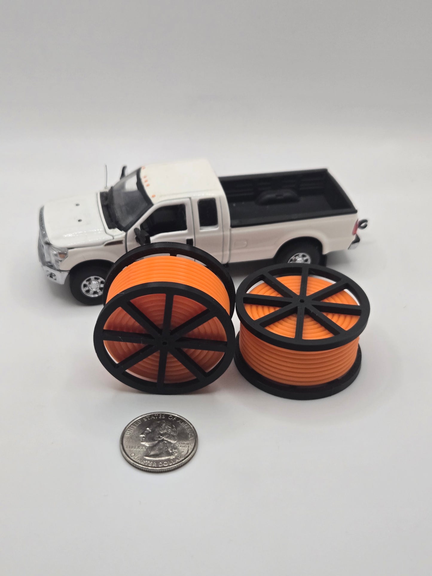 1/50 Scale Black Cable Reel With Orange Conduit Spool *2Pack*