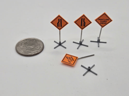1/87 Scale Caution Lane Closed Signs *Set of 4*
