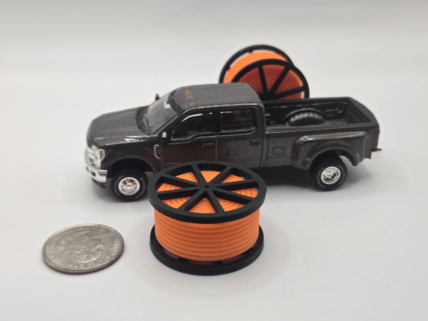 1/64 Scale Black Cable Reel With Orange Conduit Spool *2 Pack*