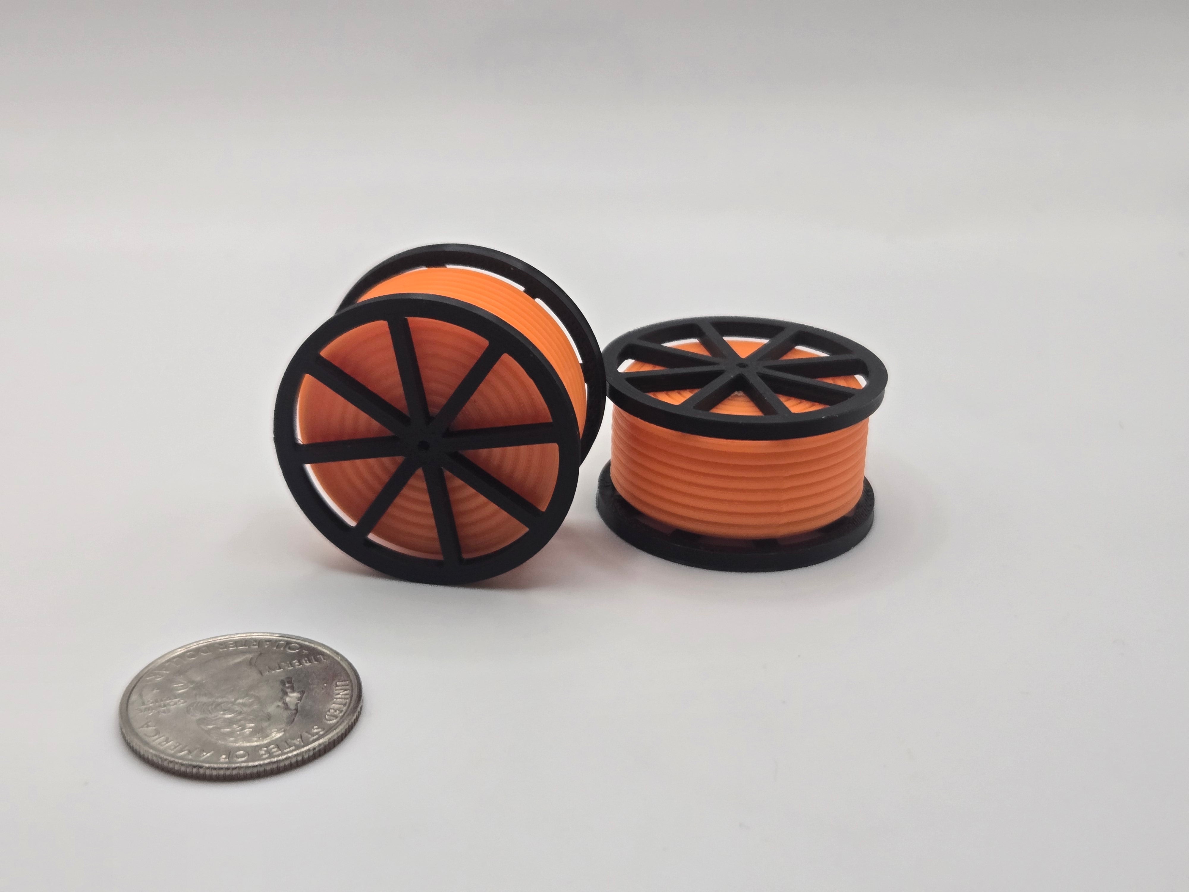 1/64 Scale Black Cable Reel With Orange Conduit Spool *2 Pack