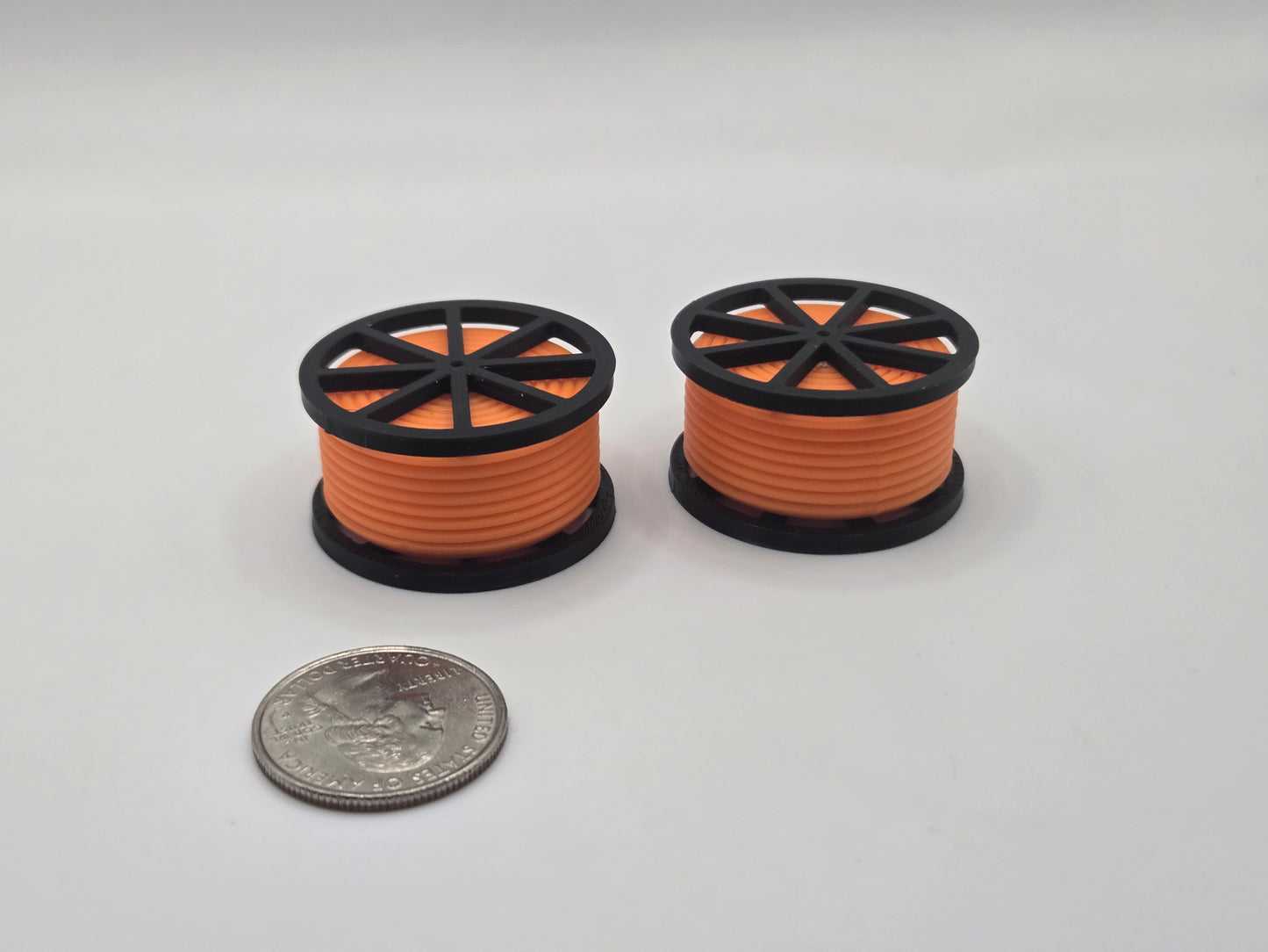 1/64 Scale Black Cable Reel With Orange Conduit Spool *2 Pack*